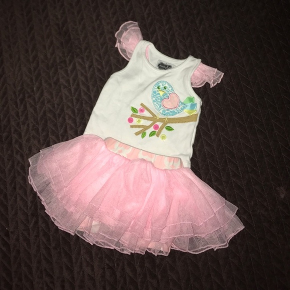 Mud pie 6-9 months bird tutu set pink blue ruffle
